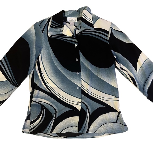 Vintage 1980s Funky Geometric Button Up Top Size Small - Picture 2 of 5